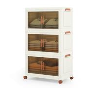 GIANTEX Conteneur de rangement en plastique, organisateur empilable avec couvercles et portes, 4 roues, boîtes de rangement pliables pour salon, chambre (62,5 x 34,5 x 99,5 cm)