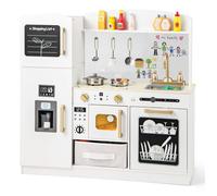 GIANTEX Cuisine Enfants en Bois, 3+ Ans, Four, Micro-ondes, Machine à Glaçons, Bouton, Lumière, Ensemble de Jouets de Cuisine,