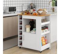 GIANTEX Desserte à roulettes Cuisine 76 X 44 X 89 CM, Meuble Cuisine avec Plan de Travail, 6 Compartiments, 3 Étagères Latérales, 2 Roues Verrouiables, Ilot Central Cuisine avec Rangement (Blanc)