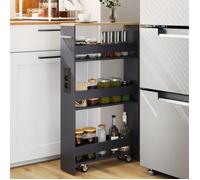GIANTEX Desserte de Cuisine Étroit à Roulettes- 47,5x13x80,5cm- Station de Charge- Chariot de Service à 4 Niveaux- Naturel + Gris