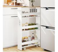 GIANTEX Desserte de Cuisine Étroit à Roulettes- 47,5x13x80,5cm- Station de Charge- Chariot de Service à 4 Niveaux- Blanc + Naturel