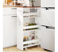 GIANTEX Desserte de Cuisine Étroit à Roulettes- 47,5x20x80,5cm- Station de Charge- Chariot de Service à 4 Niveaux- Blanc + Brun