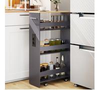 GIANTEX Desserte de Cuisine Étroit à Roulettes- 47,5x20x80,5cm- Station de Charge- Chariot de Service à 4 Niveaux- Naturel + Gris