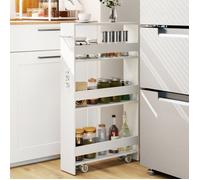 GIANTEX Desserte de Cuisine Étroit à Roulettes avec Freins- 47,5x13x80,5cm- Station de Charge- Chariot de Service à 4 Niveaux- Blanc