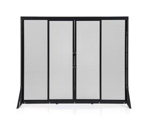 GIANTEX Écran de Cheminée avec Portes Coulissantes en Métal, Pare-feu Protection pour Isolation des Étincelles et Cendres, Pare-étincelles Cheminée avec Support Triangulaire, Noir (96 x 79 cm)