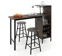 GIANTEX Ensemble de Bar 3 Pièces - Table Basse et Tabourets de Bar, Table de Petit-Déjeuner, Bistrot Carrée 120 x 40 x 90 cm (Marron)