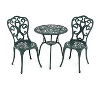 GIANTEX Ensemble de Bistro 3 Pièces, Salon de Jardin en Aluminium Coulé Résistant aux Intempéries, Trou pour Parasol, Mobilier d'Extérieur pour Patio, Jardin, Porche, Charge 180 kg (Vert Antique)