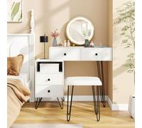 GIANTEX Ensemble de Coiffeuse, Table de Maquillage Moderne avec Tabouret, Miroir Éclairé et Pivotant, Modes d’Éclairage Réglables, Station de Charge, 4 Tiroirs & Compartiment Ouvert pour Dressing