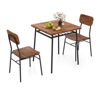GIANTEX Ensemble de Salle à Manger 3 Pièce, Table de Cuisine avec 2 Chaises Encastrables, Étagère en Treillis, Assise Courbés, Dossier Incurvé, Cadre Métallique, Design Compact, Industriel
