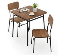 GIANTEX Ensemble de Salle à Manger 3 Pièce, Table de Cuisine avec 2 Chaises Encastrables, Étagère en Treillis, Assise Courbés, Dossier Incurvé, Cadre Métallique, Design Compact, Industriel (Brun)