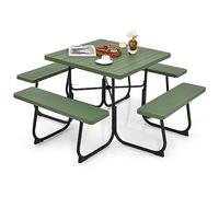 GIANTEX Ensemble de table de pique-nique pour 8 personnes, table carrée et 4 bancs en PEHD, avec trou pour parasol, texture semblable au bois, pour jardin, patio (vert)