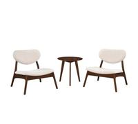 GIANTEX Ensemble de table et 2 chaises de salon, fauteuils rembourrés en tissu de velours de mouton avec table latérale, structure en bois massif, dossier incliné (beige)
