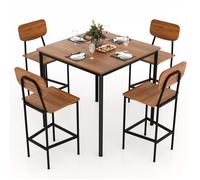 GIANTEX Ensemble Table à Manger avec 4 Chaises - Chaise avec Repose - Pieds et Dossier - Pieds en Métal - Cuisine - Brun