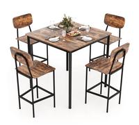 GIANTEX Ensemble Table à Manger avec 4 Chaises - Chaise avec Repose - Pieds et Dossier - Pieds en Métal - Cuisine - Noyer