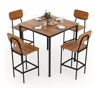GIANTEX Ensemble Table à Manger avec 4 Chaises, Table Cuisine avec Repose-Pieds et Dossier, Grain de Bois et Pieds en Métal, Style Industriel pour Cuisine, Bistro, Salon (Marron Rustique)