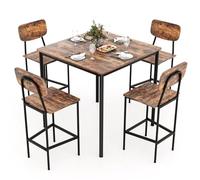GIANTEX Ensemble Table à Manger avec 4 Chaises, Table Cuisine avec Repose-Pieds et Dossier, Grain de Bois et Pieds en Métal, Style Industriel pour Cuisine, Bistro, Salon (Marron Foncé)