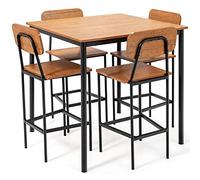 GIANTEX Ensemble Table à Manger avec 4 Chaises, Table Cuisine avec Repose-Pieds et Dossier, Grain de Bois et Pieds en Métal, Style Industriel pour Cuisine, Bistro, Salon (Noyer)