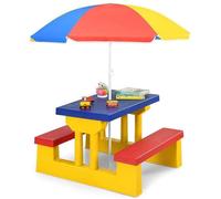 GIANTEX Ensemble Table de Jardin et 2 Bancs avec Parasol Amovible pour 4 Enfants,Salon de Jardin/Table Pique-Nique,