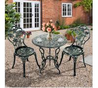 GIANTEX Ensemble Table et 2 Chaises de Jardin en Fonte+Aluminium,Meuble de Jardin Extérieur,Table avec Trou de Parasol,Style