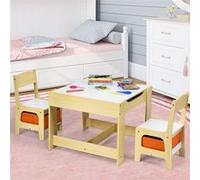 GIANTEX Ensemble Table et 2 Chaises pour Enfant en Bois Tableau Transformable avec Chaise Fonction de Stockage Naturelles G