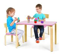 GIANTEX Ensemble Table et 2 Chaises pour Enfants en Bois,3 Pièces Table de Jeu pour Enfants 3-12 Ans, Meubles de Chambre d'enfant pour Maison et Crèche, Structure Robuste,Facile à Nettoyer (Rose)