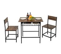 GIANTEX Ensemble Table et Chaise Salle a Manger, Étagère pour Bouteilles, 2 Chaises avec Dossier, Petite Table Bar Cuisine pour 2 Personnes, Design Compact, pour Cuisine, Salle à Manger, Marron
