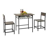 GIANTEX Ensemble Table et Chaise Salle a Manger, Étagère pour Bouteilles, 2 Chaises avec Dossier, Petite Table Bar Cuisine pour 2 Personnes, Design Compact, pour Cuisine, Salle à Manger, Gris