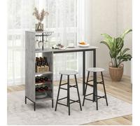 GIANTEX Ensemble Table Haute avec 2 Tabourets de Bar,Mange Debout avec 6 Étagères et Porte-Bouteilles,pour Salle à Manger,Gris