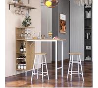 GIANTEX Ensemble Table Haute avec 2 Tabourets de Bar,Mange Debout avec 6 Étagères et Porte-Bouteilles,pour Salle à Manger,Naturel