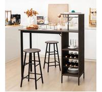 GIANTEX Ensemble Table Haute avec 2 Tabourets de Bar,Mange Debout avec 6 Étagères et Porte-Bouteilles,pour Salle à Manger,Marron