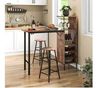 GIANTEX Ensemble Table Haute avec 2 Tabourets de Bar,Mange Debout Industriel avec 6 Étagères et Porte-Bouteille,pour Salle à Manger