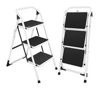 GIANTEX Escabeau Pliable à 2/3/4 Marches Antidérapant, Marchepied Pliant Portable, Echelle Domestique Pliable en Metal avec Barre de Sécurité, Charge 150 kg (3 Marches)