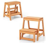 GIANTEX Escabeau Pliant à 2 Marches, Marchepied en Bois de Sapin, Support de Plantes en Bois de Sapin, Tabouret Pliant pour Enfant, Adulte, Charge Maximale 250 KG, 50 X 39 X 45 CM, Naturel