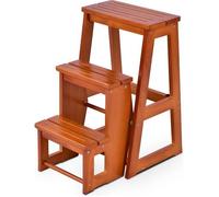 GIANTEX Escabeau Tabouret Pliable 3 Marches en Bois Pin,Tabouret d'Échelle Multifonctionnel Portable pour Adultes/Enfants