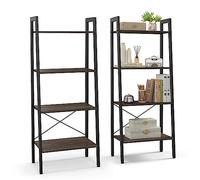 Giantex Étagère à 4 Niveaux, Bibliothèque Industrielle avec Cadre en Métal, Étagère d'Affichage Indépendante, Support de Plantes pour Salon, Cuisine, Chambre à Coucher, 56 x 34 x 138 cm (Gris)