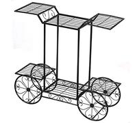 GIANTEX Étagère à Fleurs en Forme de Chariot. Support Métallique pour Jardin avec 6 Etagères.Présentoir de Fleurs avec Roues Décoratives, pour Intérieur & Extérieur, Noir