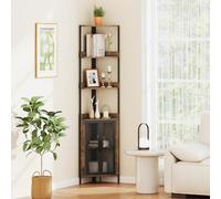 GIANTEX Étagère Angle, Etagère Bibliotheque à 4 Niveaux, Placard Inférieur, Double Porte en Grille, Meuble Angle avec Kits Anti-Basculement, Meuble Rangement pour Salon, Bureau, Chambre (Marron)