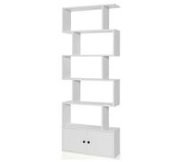 GIANTEX Étagère Bibliothèque en Bois avec 5 Niveaux+2 Portes,70x23x183CM,Meuble de Rangement Blanc en Forme S,Style Scandinave