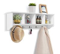 GIANTEX Étagère Murale, étagère avec Crochets et Cubes, étagère Suspendue en Bois, étagère Suspendue pour entrée, Salle de Bain et Cuisine, Poids Maximum 5 kg, 72 x 15,5 x 23 cm