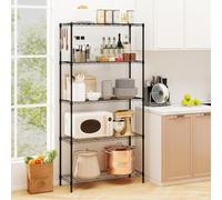 GIANTEX Etagere Rangement à 5 Niveaux Réglable en Hauteur, Etagere Métallique Supportant jusqu'à 567 kg, Bibliothèque en Fil Métallique avec 4 Crochets, pour Garage, Cave, Cuisine, 91 x 35 x 138,5 cm