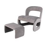 GIANTEX Fauteuil avec pouf, ensemble fauteuil et repose-pieds en velours avec dossier incurvé, assise rembourrée en mousse, pieds antidérapants, design peu encombrant pour salon, chambre à coucher