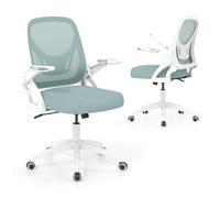GIANTEX Fauteuil de Bureau Pivotante en Maille, Accoudoirs Relevables à 90°, Chaise Bureau avec roulettes, Hauteur Réglable, Assise Rembourrée, Support Lombaire, Charge de 150 kg, Bleu