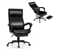 GIANTEX Fauteuil de bureau réglable en hauteur avec appui-tête et repose-pieds rétractable, chaise de bureau, ergonomique, avec dossier réglable, chaise de jeu, en cuir synthétique noir