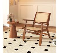 GIANTEX Fauteuil Salon, Chaise Rotin en Bambou, Dossier Incliné, Accoudoir Confortable, Patins Antidérapant, Charge 150 kg, Fauteuil de Lecture pour Chambre, Salon, Balcon, Style Bohème, Noyer