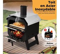 GIANTEX Four à Pizza Bois avec Pierre à Pizza 30,5 CM, Cuisson 60-90 S, 510 °C en 12-20 Min, 45x43x61CM