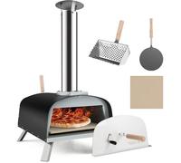 GIANTEX Four Pizza en Fer Extrieur-Four BoisGranulsCharbon-avec Pierre Pizza 13''-ThermomtreChemine Amovible- 450C