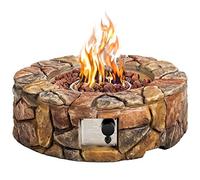 Giantex Foyer à gaz d'extérieur au propane de 71,1 cm, 40 000 BTU avec pierre naturelle, couvercle, certification ETL, brûleur à gaz en acier inoxydable avec allumage électronique (marron)