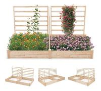 GIANTEX Jardinière Surélevée avec 3 Treillis, Bac à Fleurs Extérieur en Bois avec Compartiments Divisés, Assemblage DIY