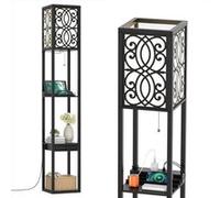 Giantex Lampadaire avec 3 Étagères et Tiroir, 2 Ports USB, 26L x 26l x 160H cm, Noir Noir G