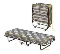GIANTEX Lit d'Appoint Pliable 80x190cm-Lit 1 Place à 4 Roulettes avec 15 Lattes-Matelas en Mousse à Mémoire-Cadre en Métal-130 kg